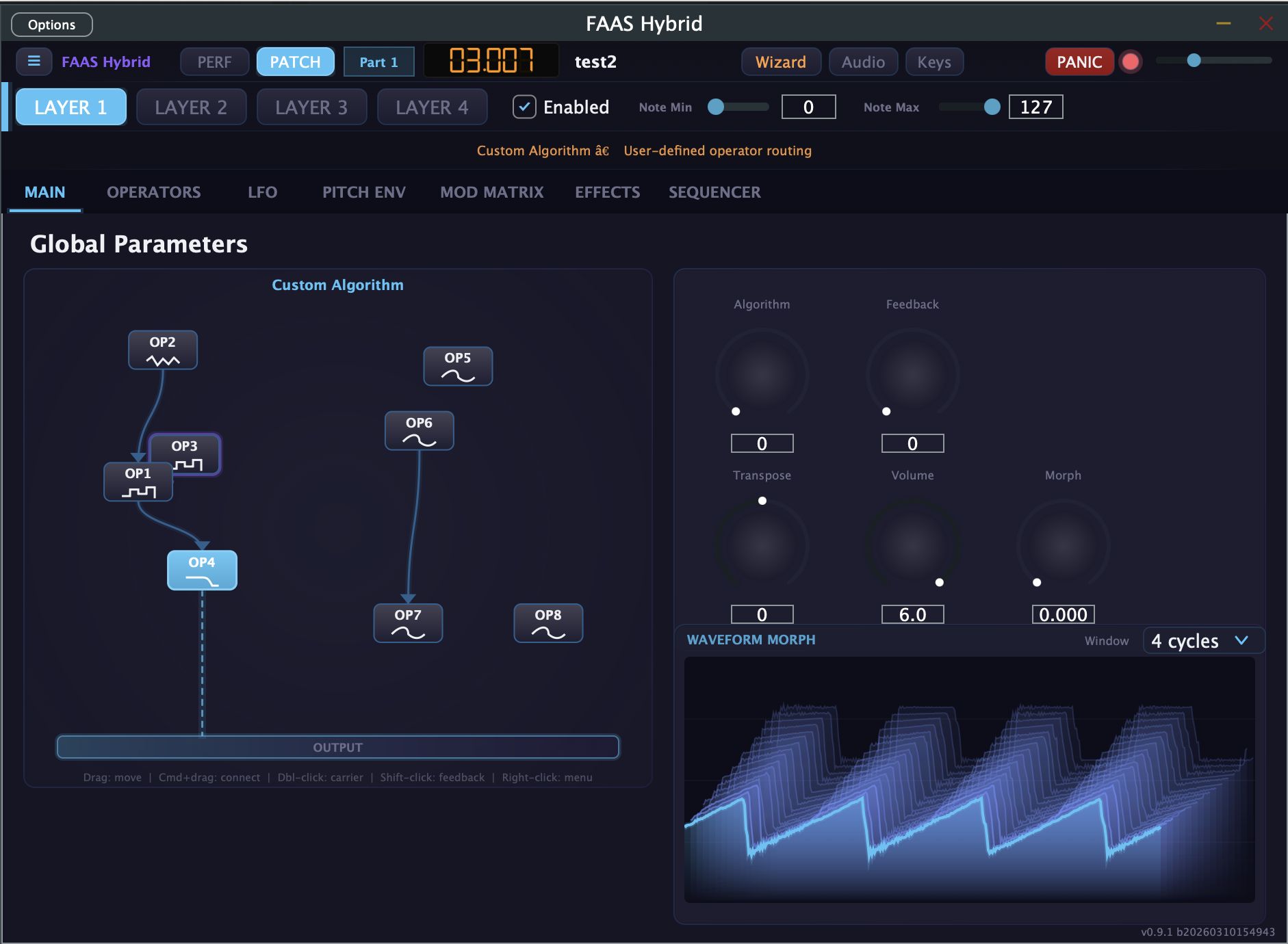 FAAS Hybrid - Main view with custom algorithm and waveform morph